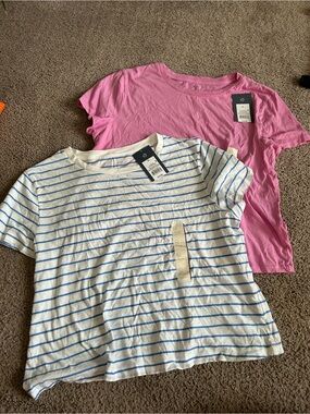 Women’s Universal Thread 2 shirts XL- Pink & White with Blue Stripes